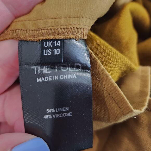 The Fold London Linen Pull-on Pants Mustard Yellow Elastic Waist Cuffed Size 10 - Picture 7 of 7